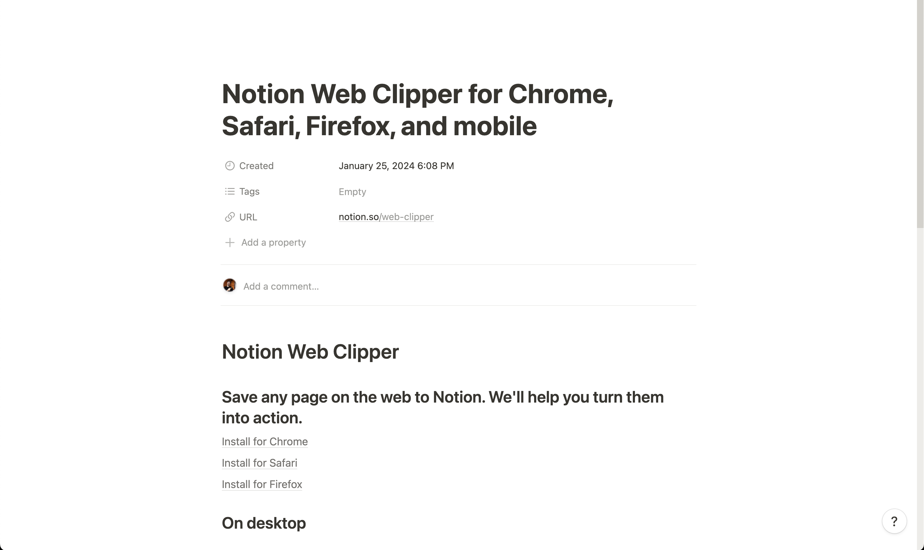 Clipped Webpage Notion